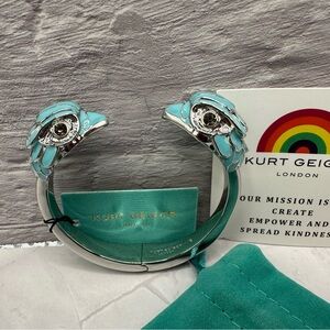 Kurt Geiger Blue Enamel Eagle Head silver tone hinge  Bracelet and dust bag